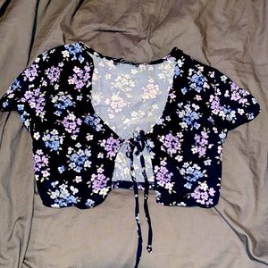 Blue and purple flower print crop top